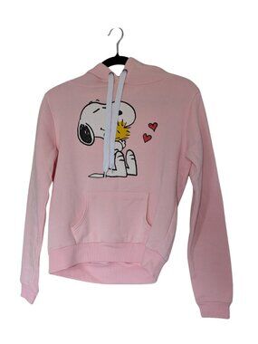 Peanuts Snoopy Woodstock Pink Graphic Hoodie Small Soft Cozy Pullover